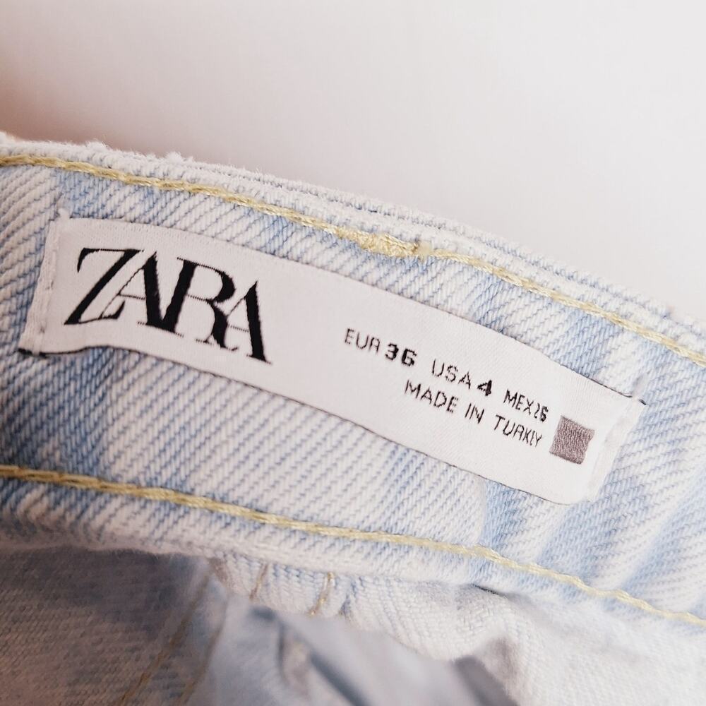 Zara Cut Off Denim Jean Shorts High Rise Women 4 Light Wash Distressed Festival - Picture 3 of 8